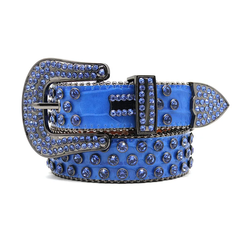 Fashion Customized Rhinestone Belt Rivet Leather Belt Luxury BB Rhinestone  Men's Belt