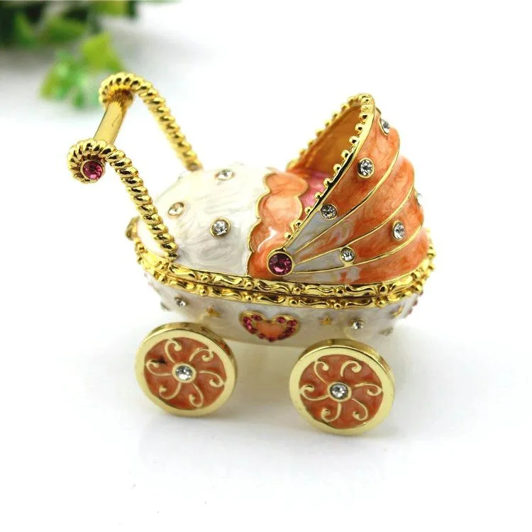 Mothers Day Gifts Funny Baby Carriage Stroller Metal Jewelry Trinket Box Hinged Trinket Box For Mother For Women