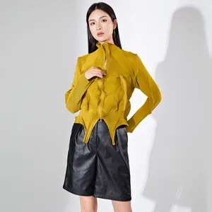 Best-Selling Miyake Autumn  Pleated Irregular Casual Shirt Loose and Versatile Women's Stylish Blouse With Sun Protection