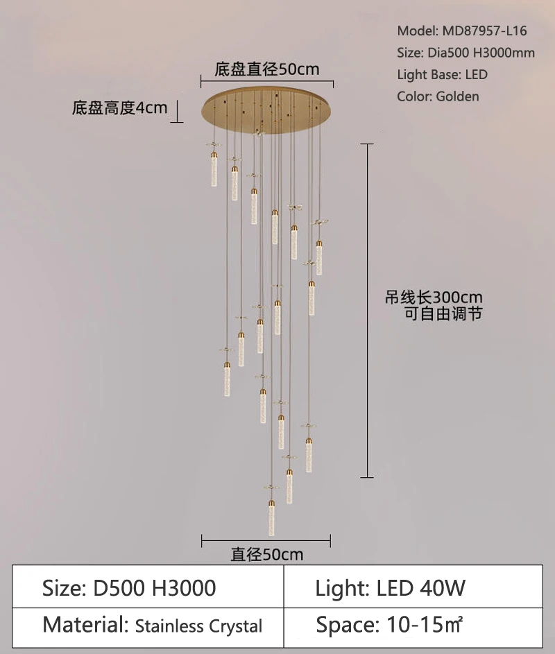 MEEROSEE Lamp Hotel Bedroom Postmodern Linear Pendant Light  Luxury Crystal Chandelier  Led Lights For Home MD87957