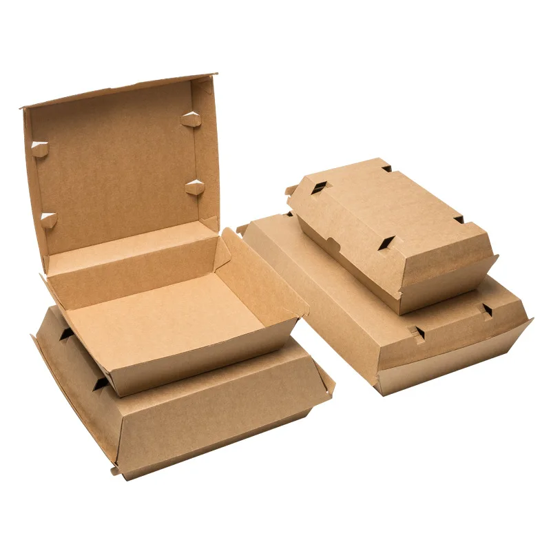 F Flute Custom Burger Box Tray Plain Virgin Kraft Strong Corrugated Snack Box Regular Family Dinner Box With Your Own Logo
