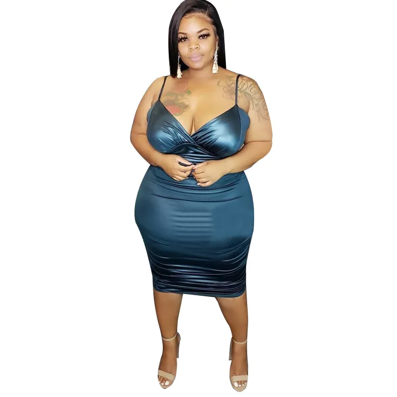 2021 Amazon hot sale V Neck Sexy Shiny Bodycon 5XL Trendy Women Clothing  Women Long Plus Size Dress