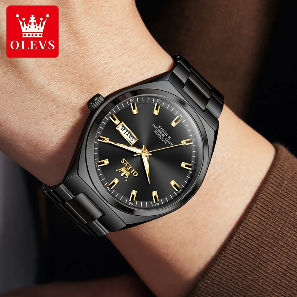 OLEVS 9907 High Quality   Gents Mechanical Watch  Stainless Steel Band Water Resist Calendar Simple Business Watch Supplier