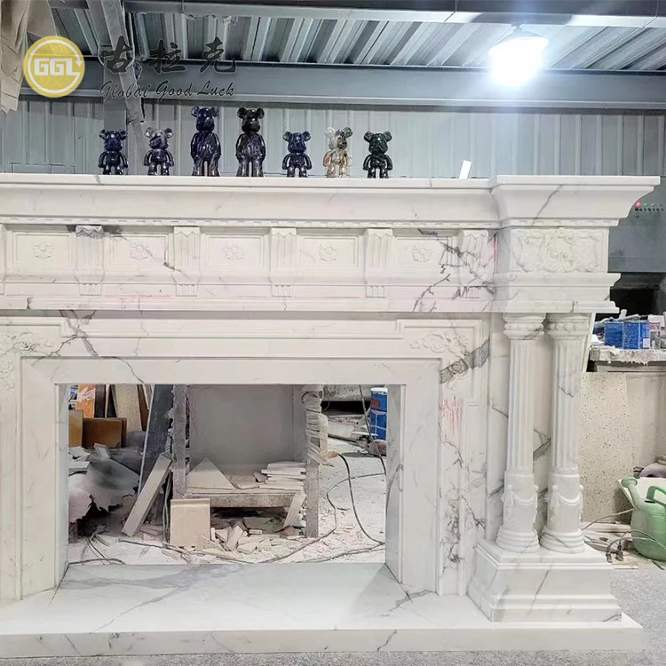 Luxury Home Marble Fireplace Decor Custom calacatta  White Marble Fireplace Mantel