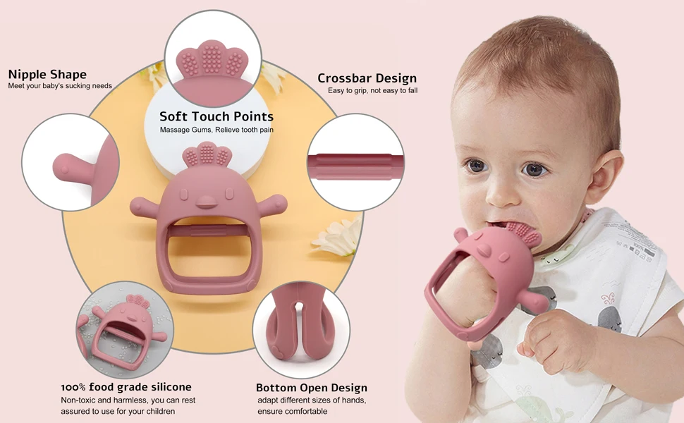 Chick Shape Baby Teething Toys Never Drop Hand Wrist Teether Foodgrade