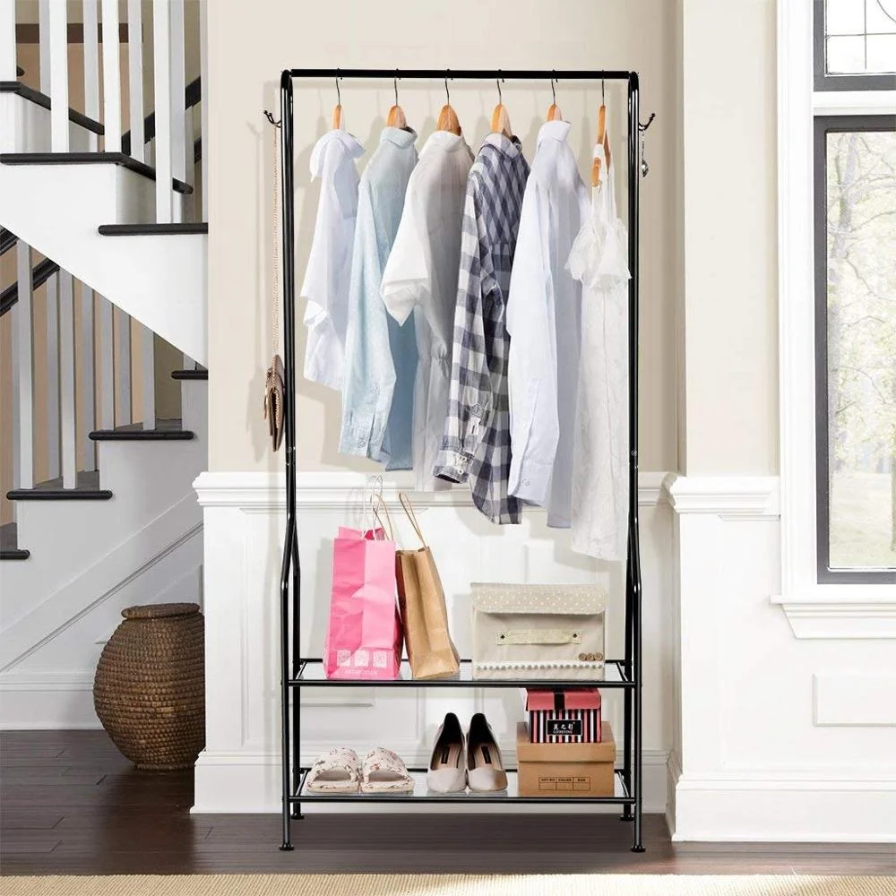 
2-ярусная одежды металлический стеллаж для выставки товаров и обуви Скамья Подставка для хранения 