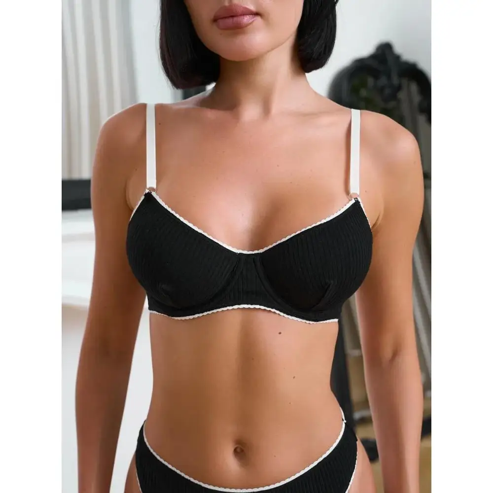 Sexy Russian Women's Bra with Knitted Threads and White Rims Gathered  Together Sexy Lingerie Set