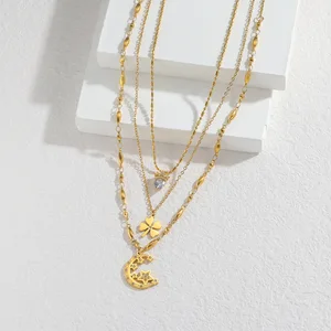 MultiLayer Gold Necklace Set for Stacking Chunky Stainless Steel Chain Women Ins Design Tarnish Proof Fashion Jewelry