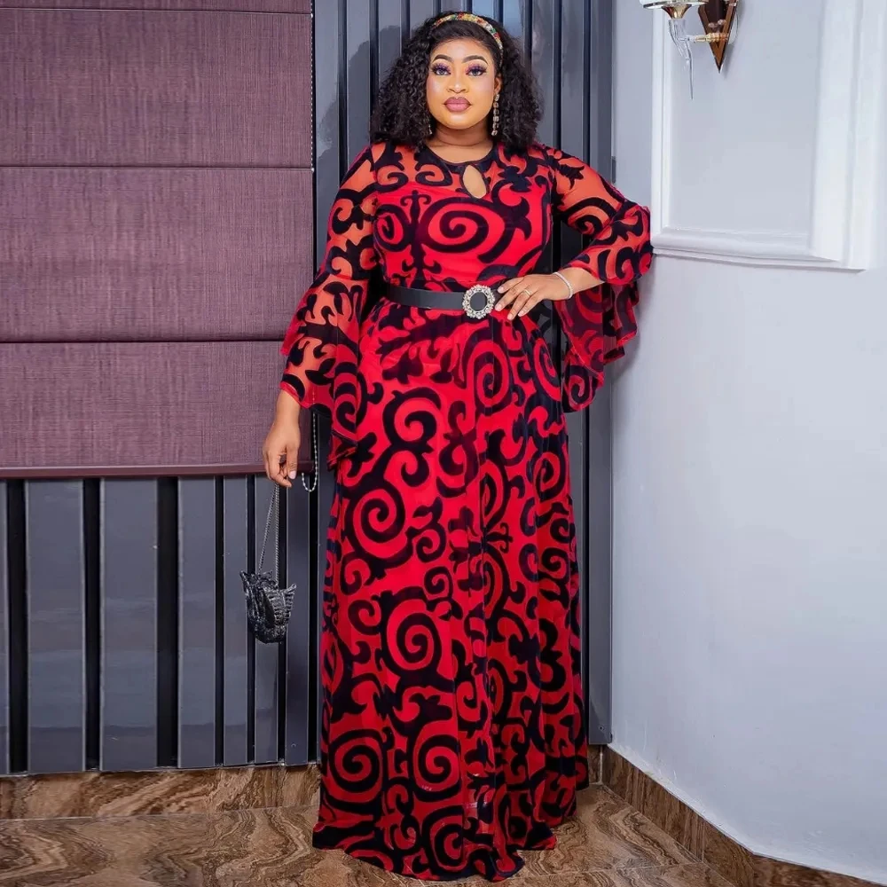 2023 New Plus Size African Chiffon Dresses for Women Elegant Lady Wedding Evening Party Dresses Summer Nigerian Dashiki Clothes