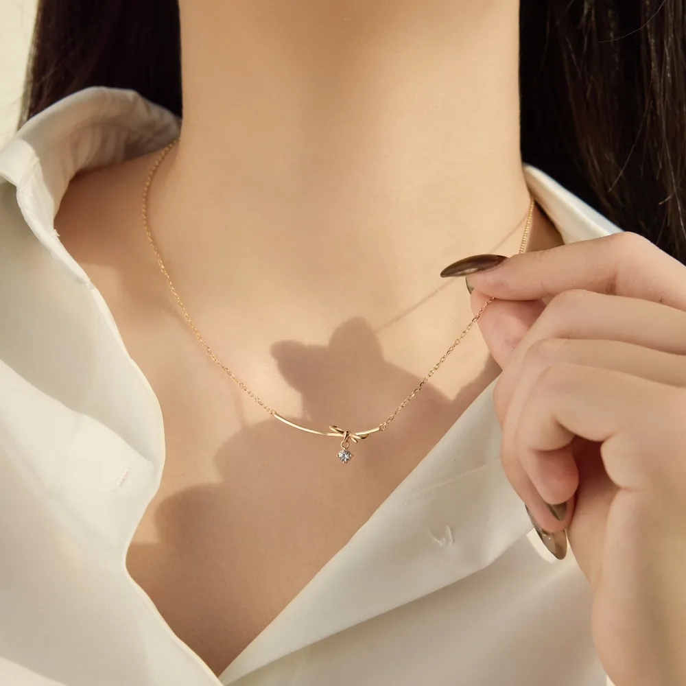 KAKODIY Simple Design Elegant Jewelry 925 Sterling Silver Chain Geometric Line Bar Bow 5A Zirconia Pendant Necklace detail 6