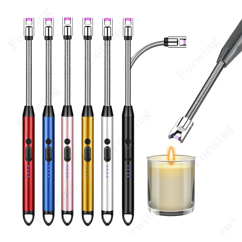 Popular 360 Degree Rotating Arc Lighter USB Rechargeable Cycle Long Handle Windproof Outdoor BBQ Candle Kitchen Lighter