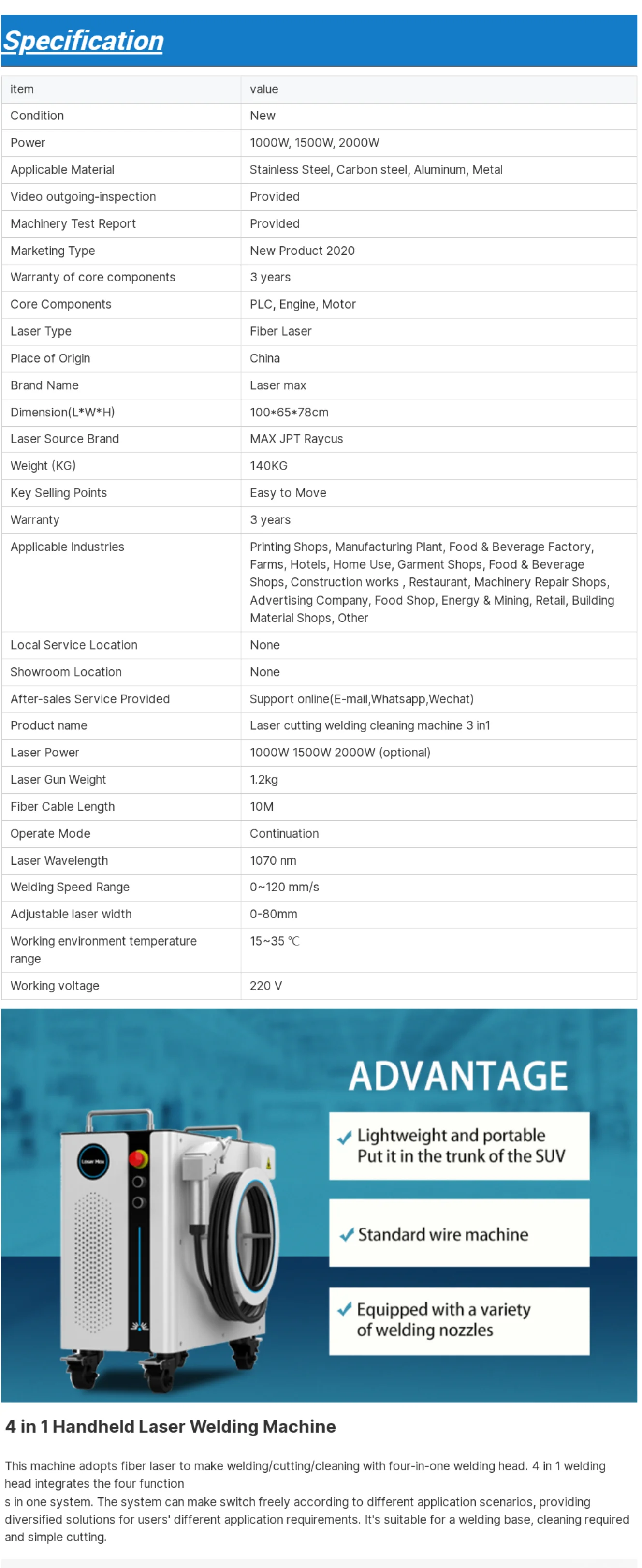 Portable 1500W MAX Air Cooling Weld Gun Mini Handheld Laser Welding Machine for Stainless Steel Carbon Steel Aluminum