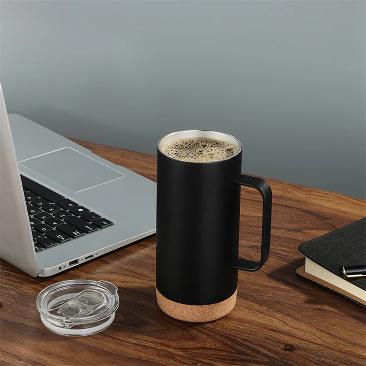 16 OZ Coffee Mugs Set with Removable Insulated Cork Bottom Spillproof Lids  Stainless Steel Thermo with Handle