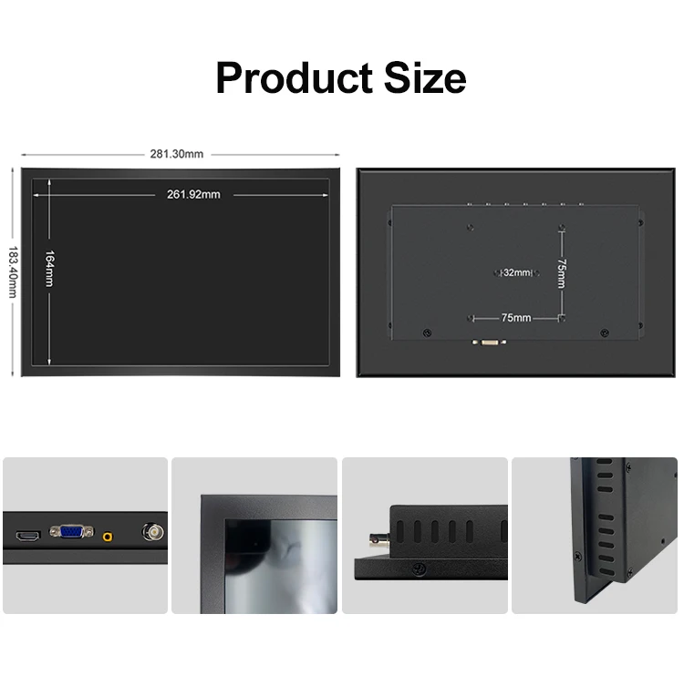 Wholesale Price 12.1" 12" Wall Mount Metal Snap Wide Touch Screen Ear Mounted Industrial Panel Computer Industri Monitors
