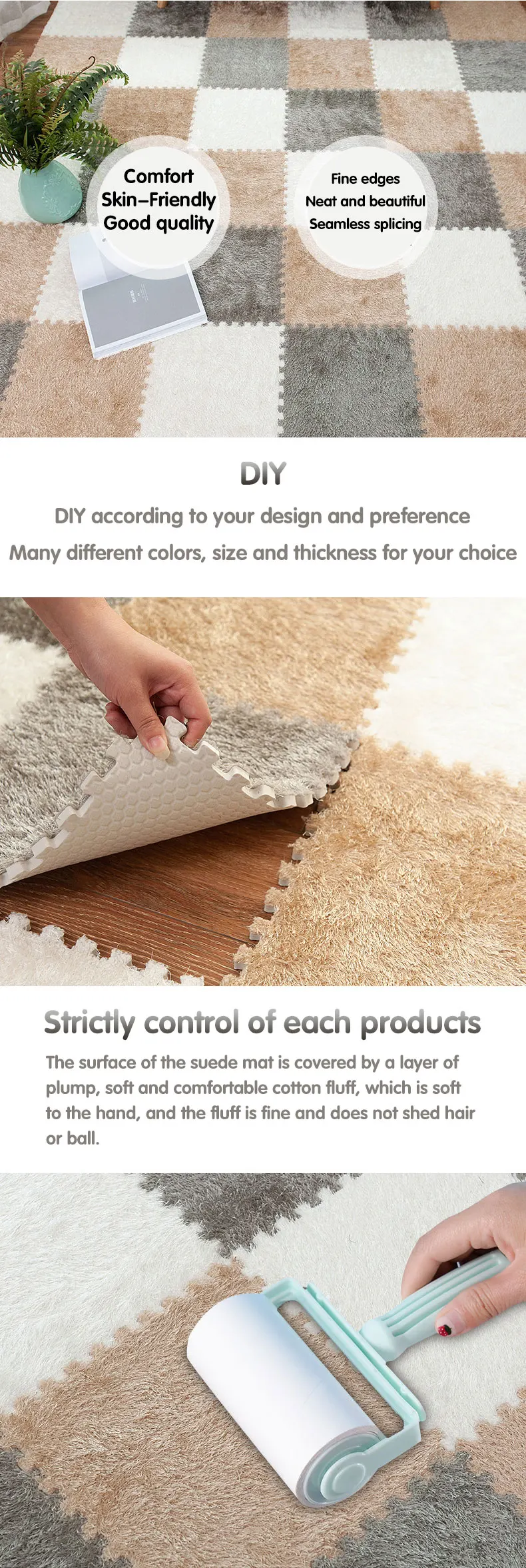 High Density Nontoxic Carpet Interlocking Suede Kids Carpet Mats For