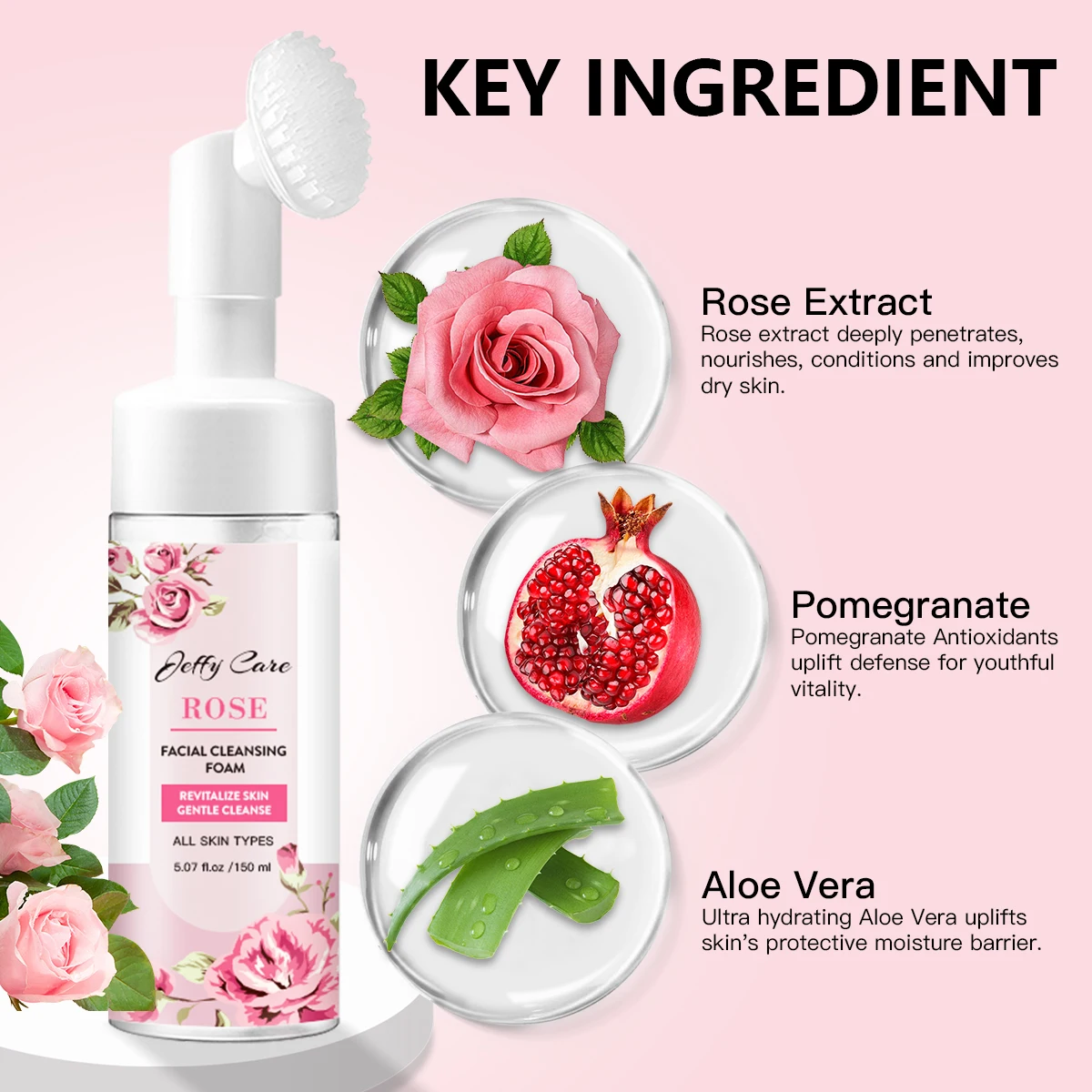 Индивидуальный набор для ухода за кожей, Натуральная роза, розовое очищающее средство для лица, сыворотка с тонером для лица, крем, антивозрастной персональный набор для ухода за кожей, частная этикетка