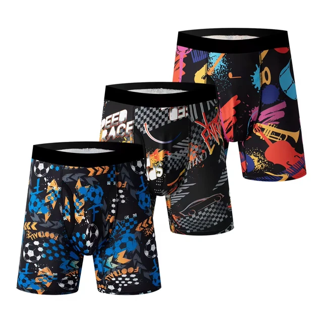 3PCS Printed Men's Underwear Ice Feeling Ice Silk Sports Breathable Soft Quick Drying Youth Fashion Trend Boxer Briefs