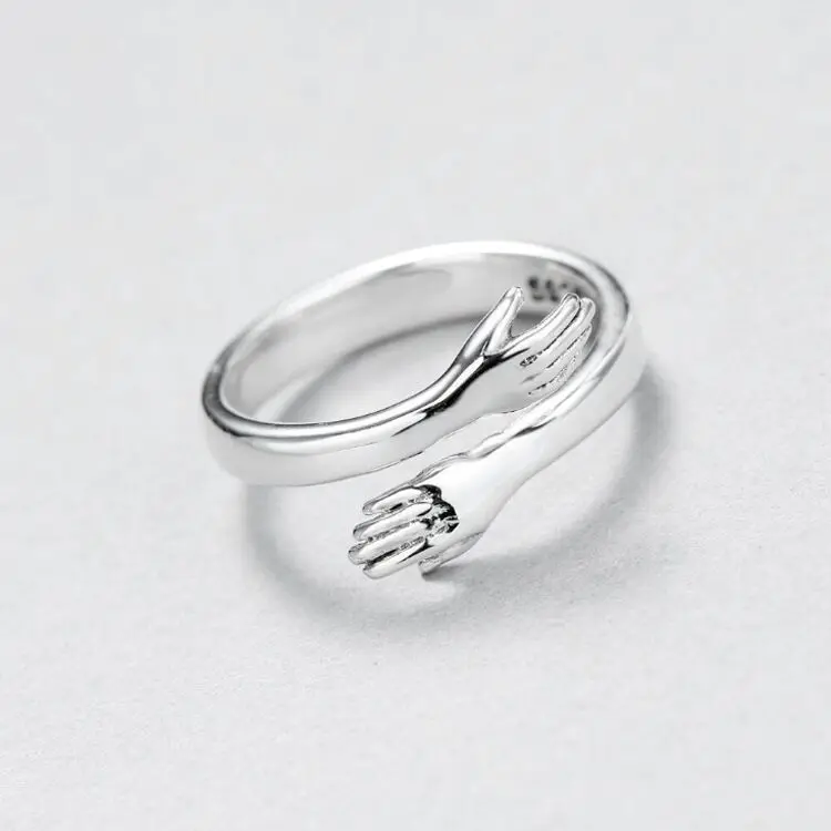 925 Sterling Silver Tongxin Hug Cross Open Resizable Ring Adjustable Lovely Hand Rings for Women Jewelry