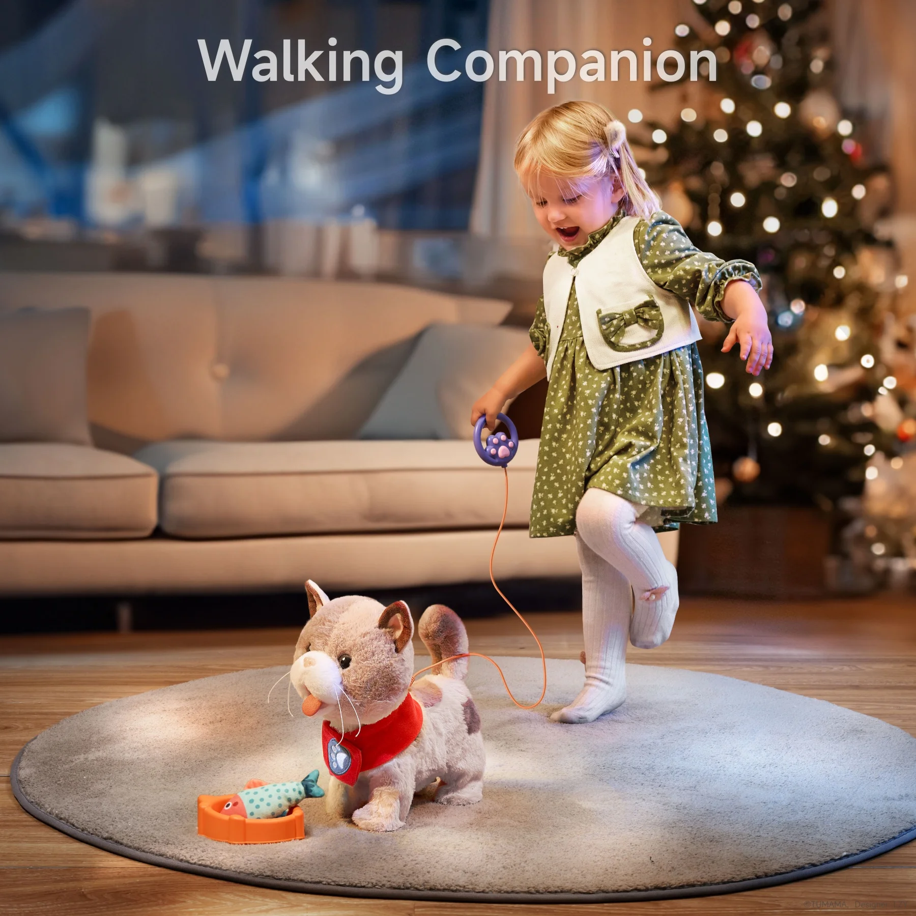 Tumama Kids Interactive Playing Time Toy Wagging Pet Cat Walking Plush Toys Leash Control Electric Kitty with Simulation Voice