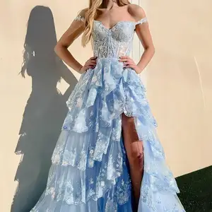 2026 Spring Summer for New Off-Shoulder Romantic A-Line Natural Waist Lace Chapel Train Birthday Evening Dress