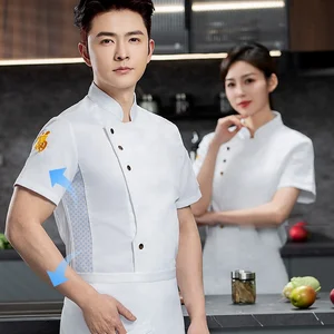 Men's High-End Summer Chef Work Clothes Large Size Cool Armpit Breathable Mesh Woven Restaurant Hotel Catering Aprons Cooking