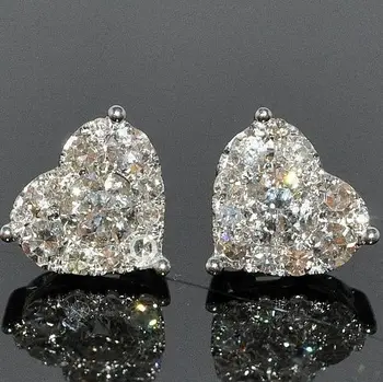 Fashion White Gold Filled Ear Stud Earrings Exquisite Simple Heart Temperament Shine Cubic Zirconia Earrings Wedding Jewelry
