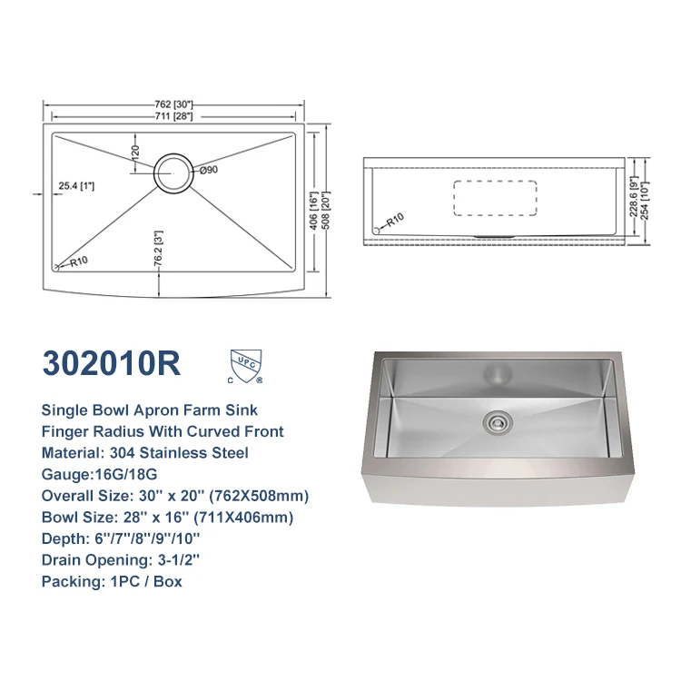 Cupc Standard Size Drop In Fregadero Single Ss Metal Double Bowl