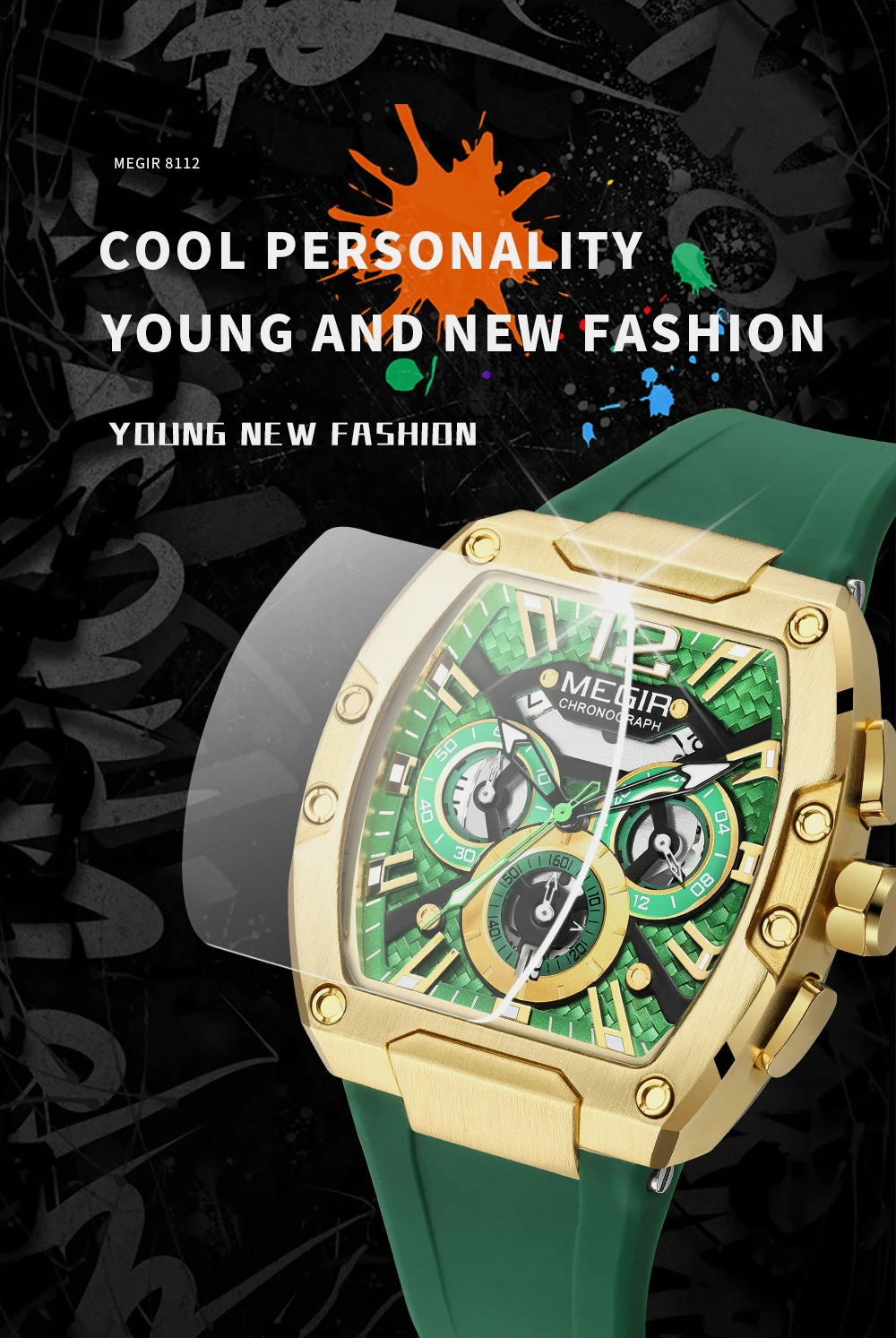 Hot Sale Megir 8112 Original Brand Big Dial Chronograph Quartz Watches Luxury Men Outdoor Sport Wrist Watch Relojes Hombre