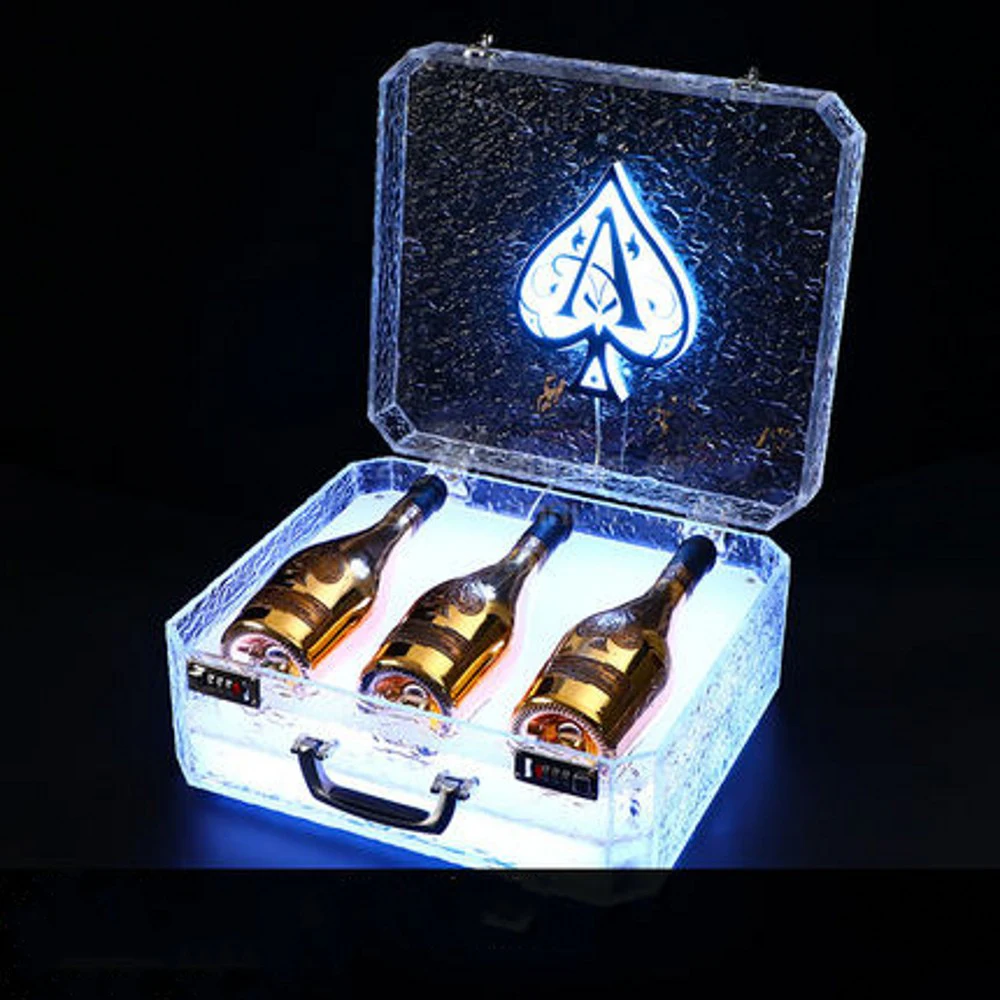 Engrave Logo Ace Of Spade Carrier Box Led Vip Champagne Bottle