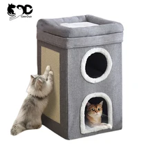 Geerduo Pet 3 Layers Foldable Large Cat House Cave Beds for Indoor Cats with Scratching Post And Hanging Fluffy Ball