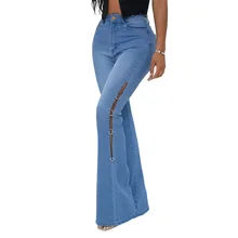 Custom High Waist Ladies Jeans Casual Flared Denim Jeans Women Wide Leg Jeans Women