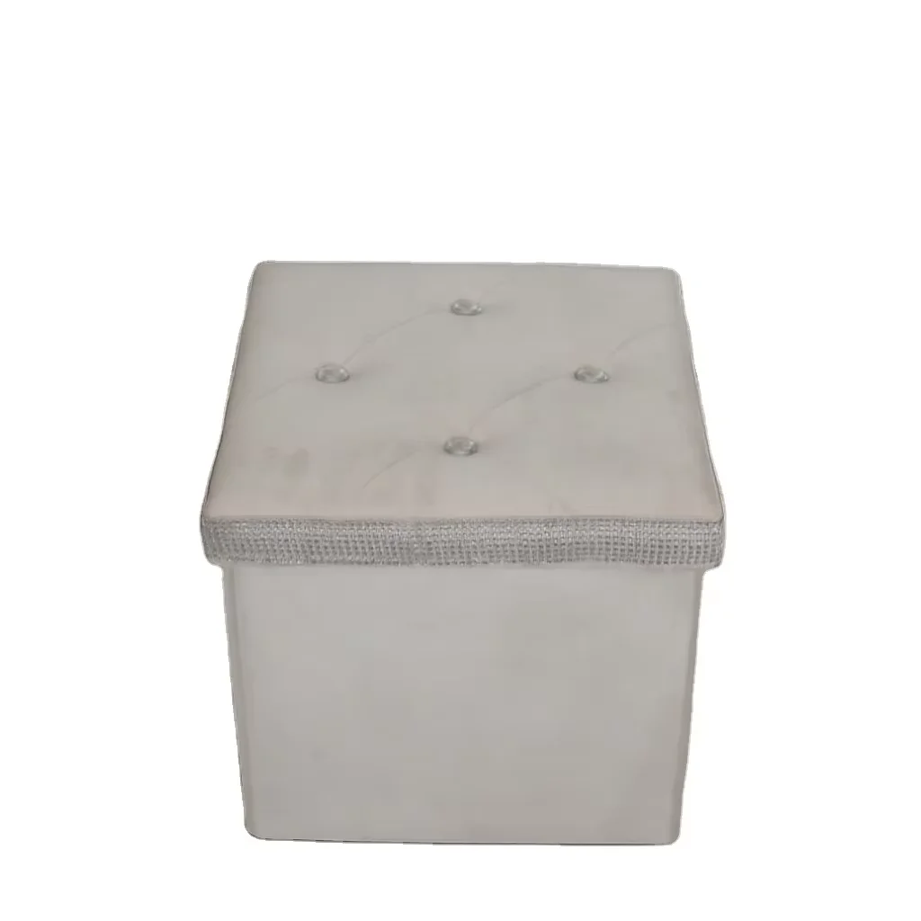 Modern Design Eco-Friendly Durable Foldable Velvet Storage Stool Convertible Ottoman for Bedroom Home Drill Factory Wholesale