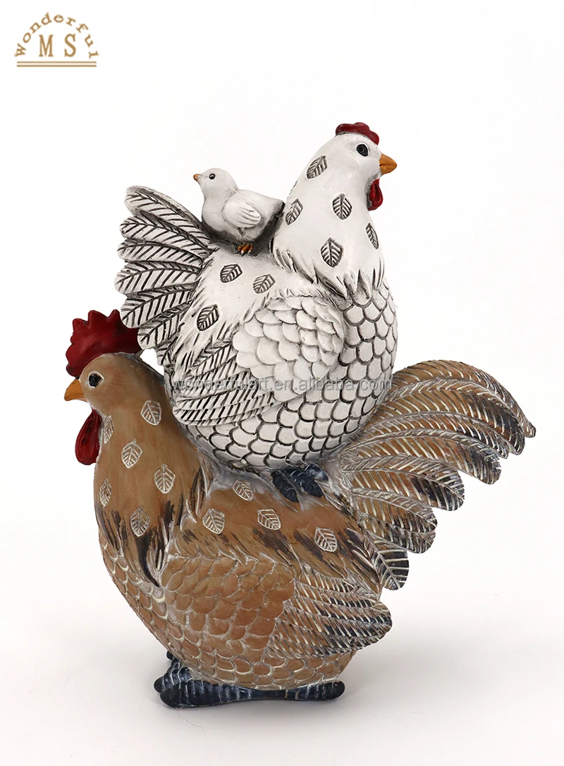 Rooster sculpture life size resin animal ornament crafts ceramic chicken statue polistone figurine for decor garden decoration