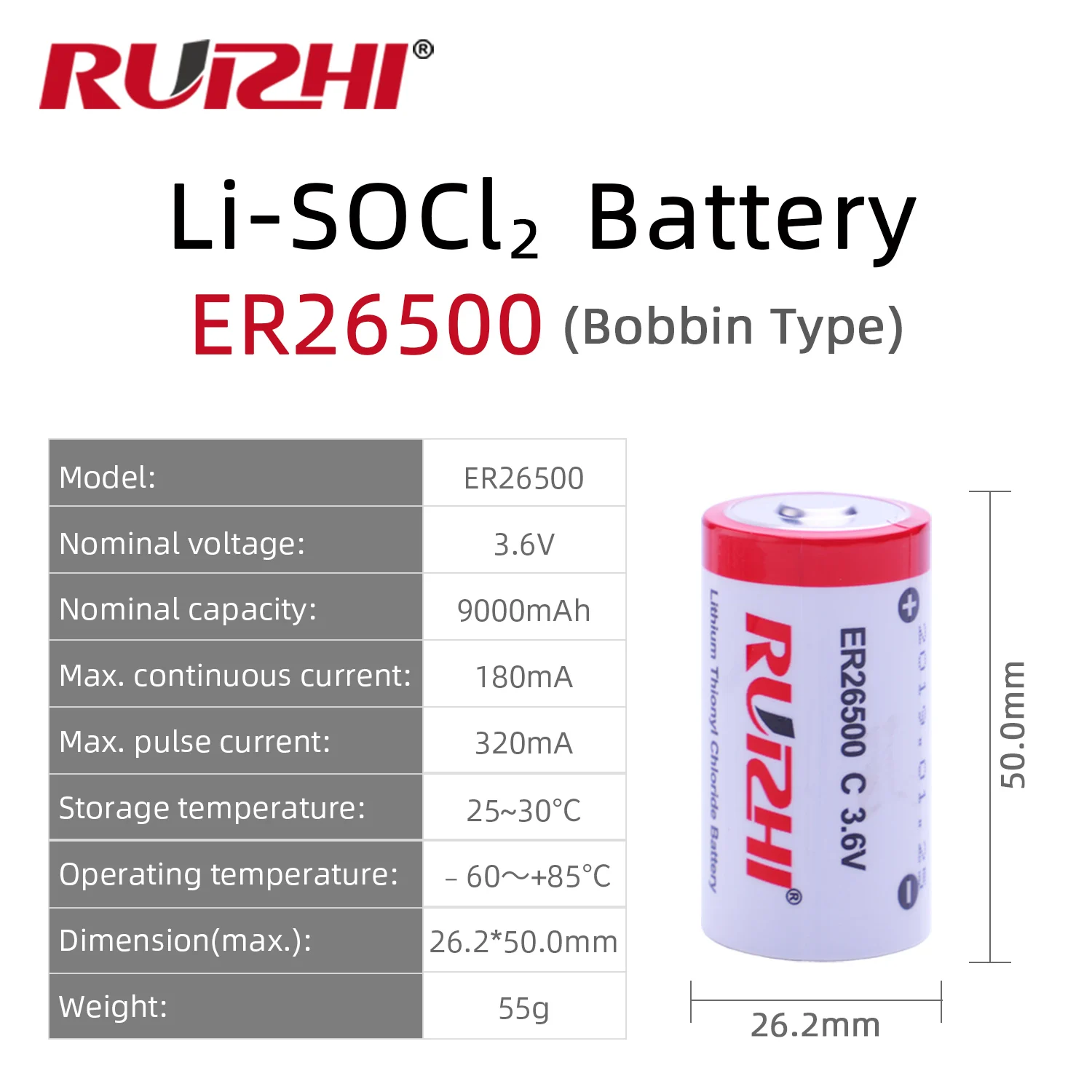 Lithium-Thionylchlorid Batterie ER26500 / C