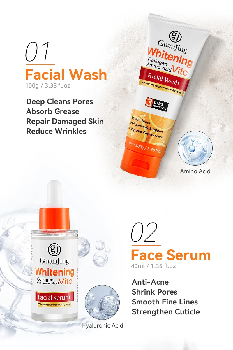 GUANJING New Skin Care Products Vitamin C Whitening Anti Aging Cream Facial Skin Care Gift Set For Women