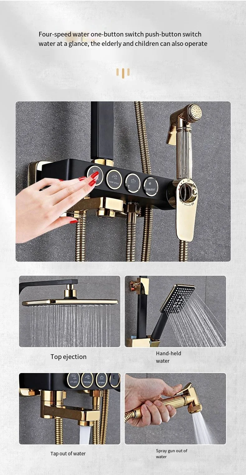 Bath Faucet Shower Sets Body Space Aluminum New Design Bathroom Wall Mounted Whole Black Gold Clear Sale Ceramic Style Time Hand supplier