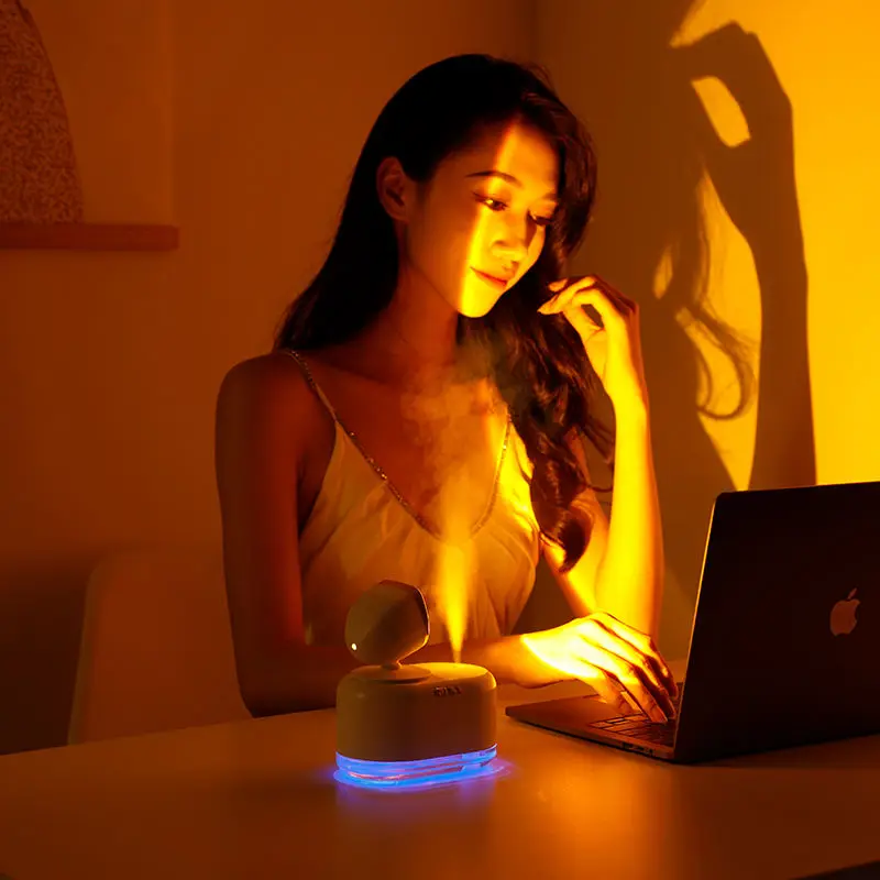 Sunset Light Humidifier 300ML Sunset Projection Air Humidifier Portable Mini Cool Mist Oil Diffuser  2000mAh for Photograph Home