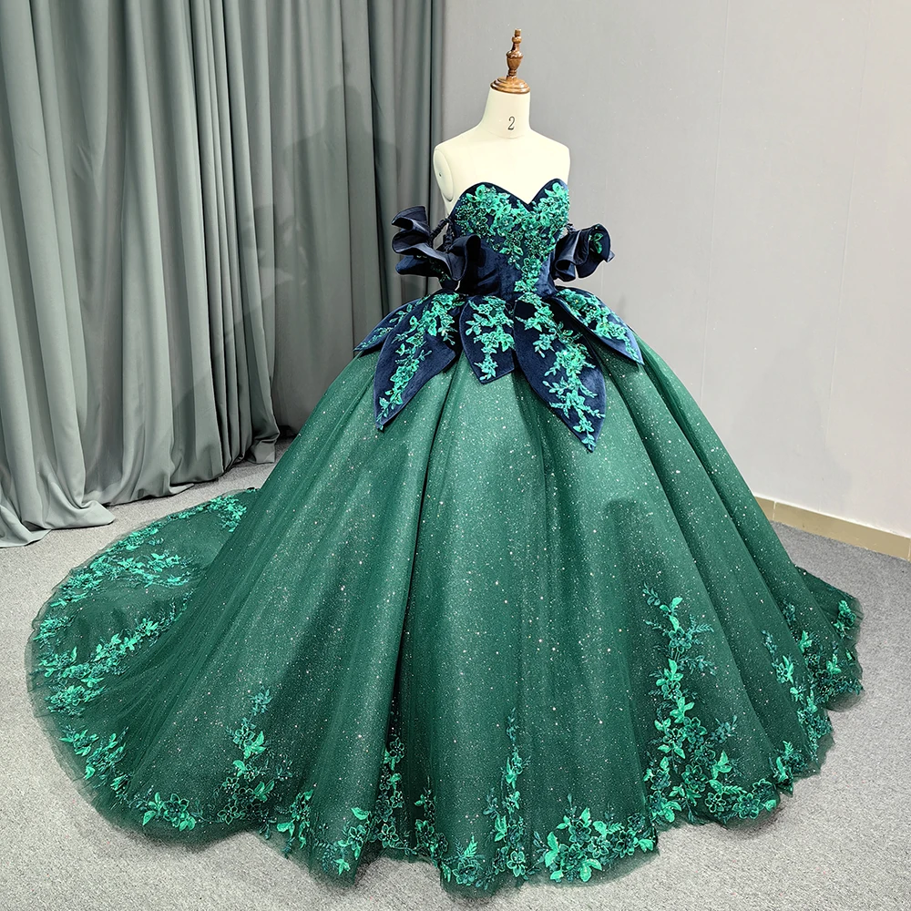 Green Sparkly Quinceanera Dresses - Ruffle Layered Ball Gown with 3D  Flowers & Beading for Sweet 16 Celebrations