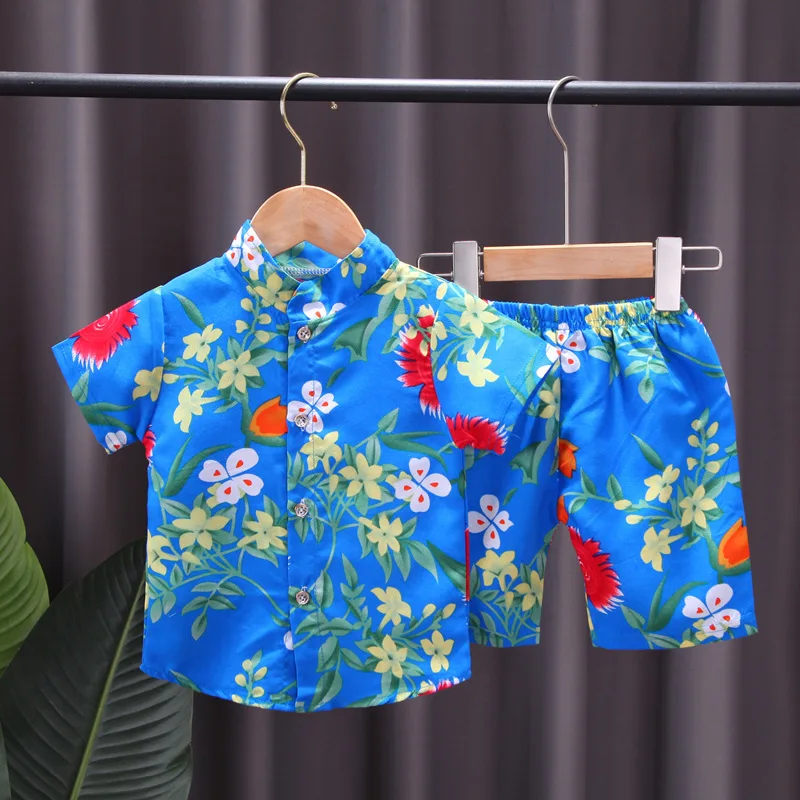 2021 Summer Children Wear Floral Print Short Sleeve Shirt Collar Tops ...