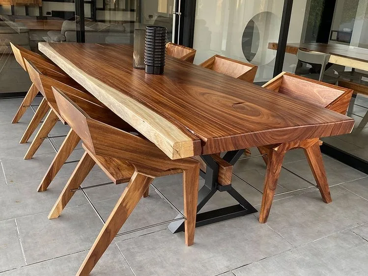 Factory Direct Modern Home Furniture Customize Size Kitchen Square Live Edge Solid Walnut Wood Slab Restaurant Dining Table