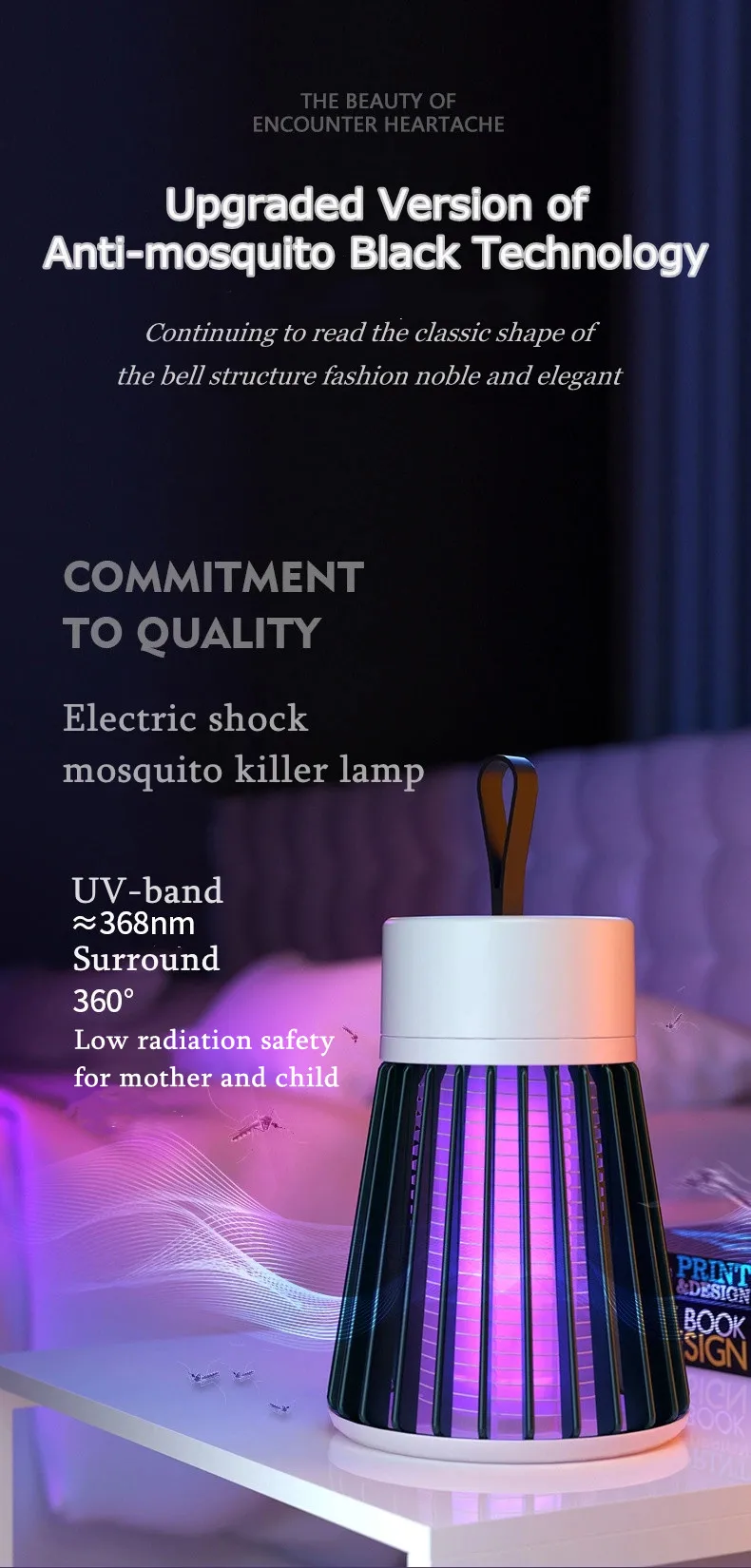 USB Rechargeable Shock Type Anti-Mosquito Insect Repellent Fly Silent Catcher LED Mosquito Killer Lamp
