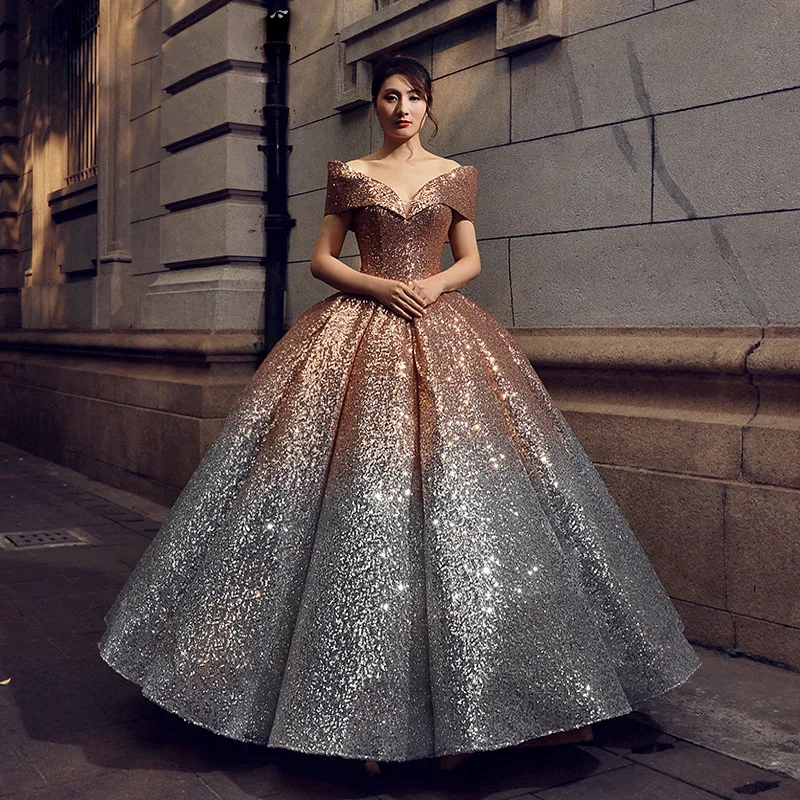 Rose gold structured ball gown – Ricco India