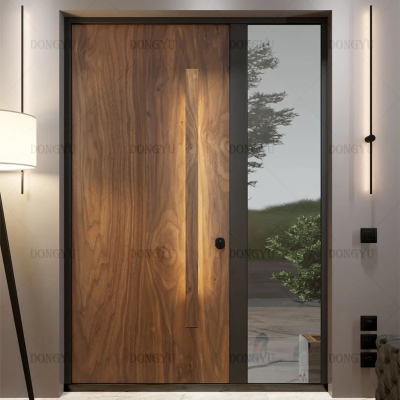 Italy Modern Front Door Panel Design Hot Sale Entrance Entry Oak Solid Wooden Pivot Door Wood Exterior Security Door for Houses