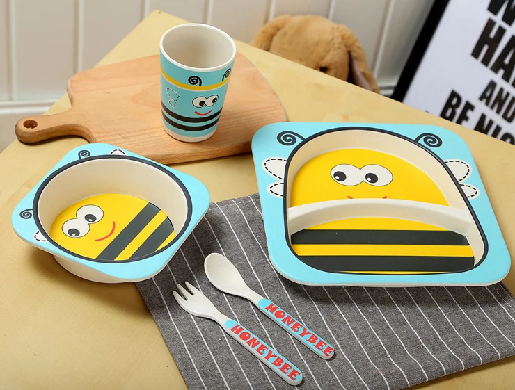 Custom logo New 5pcs Camping Kids Children Boy Girl Tableware Sets