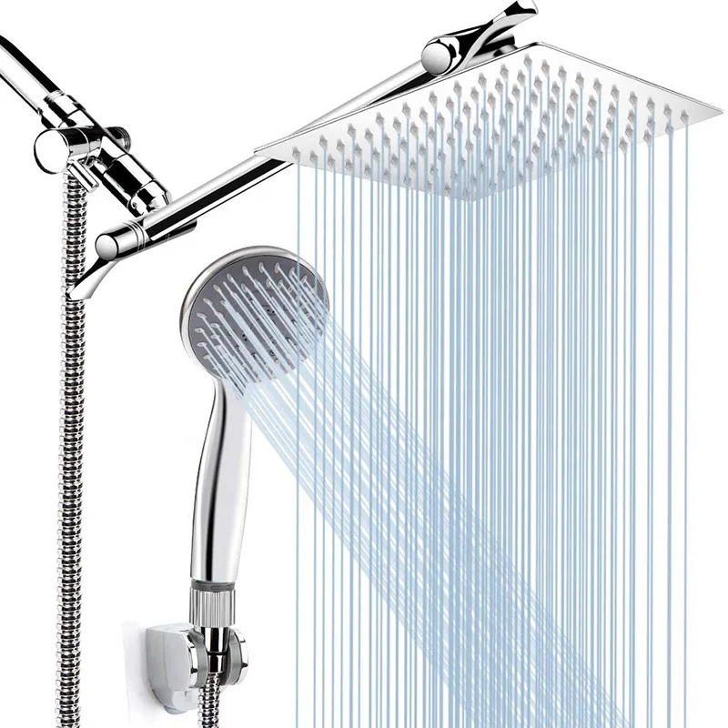 Shower Head With Handheld High Pressure 8 Inch Rain Rainfall Shower Head Combo With 5FT Stainless Steel Hose