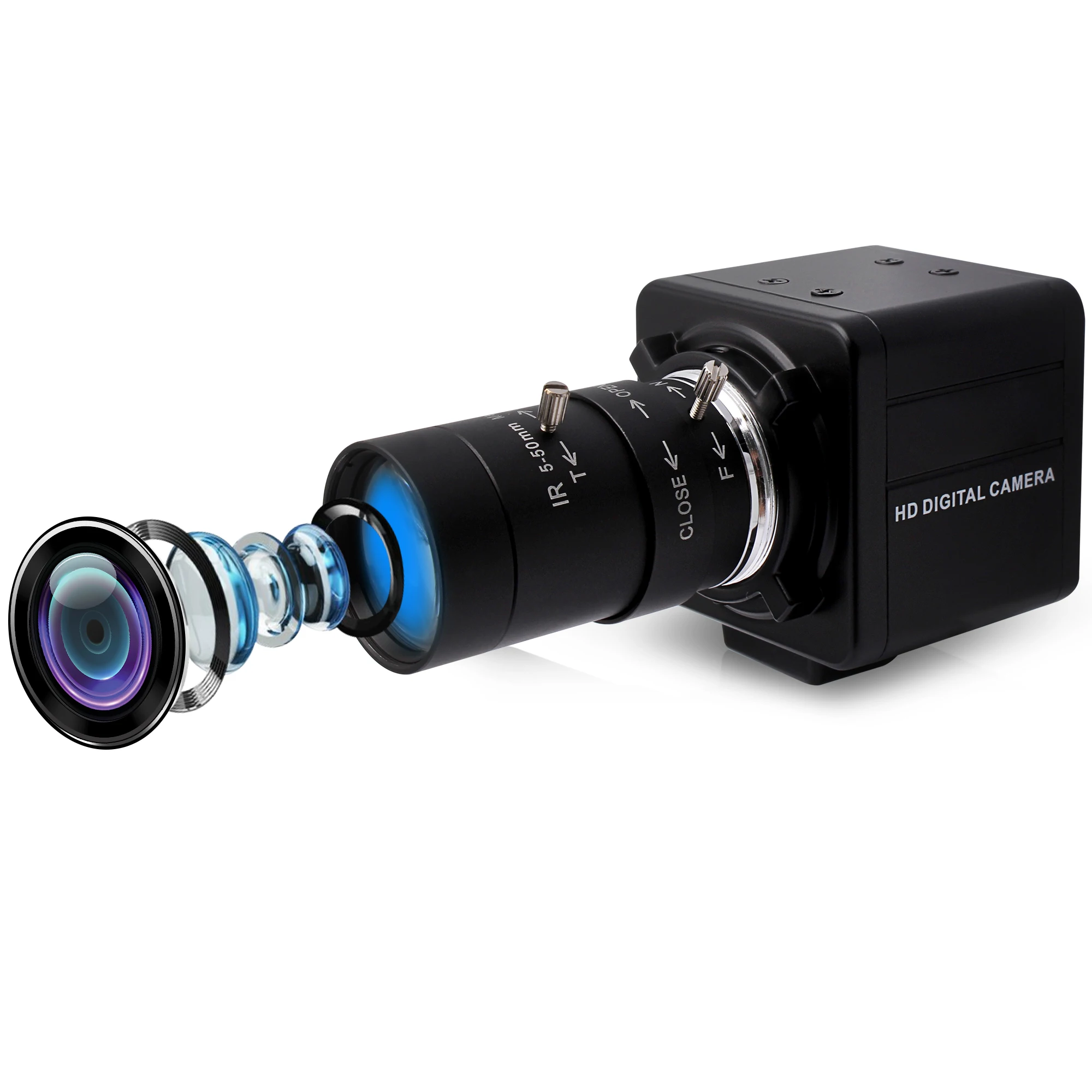 ELP 1MP USBカメラ5-50mmズームレンズ付き720Pグローバル