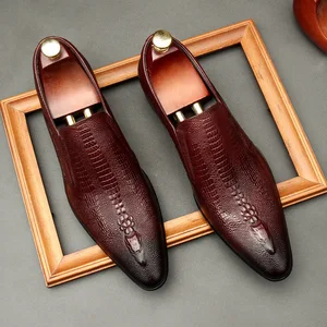 2026 New Trend Elegant Style British Authentic Burgundy Genuine Leather Men's Cow Leather Dress Shoes Wedding Party Shoes 12