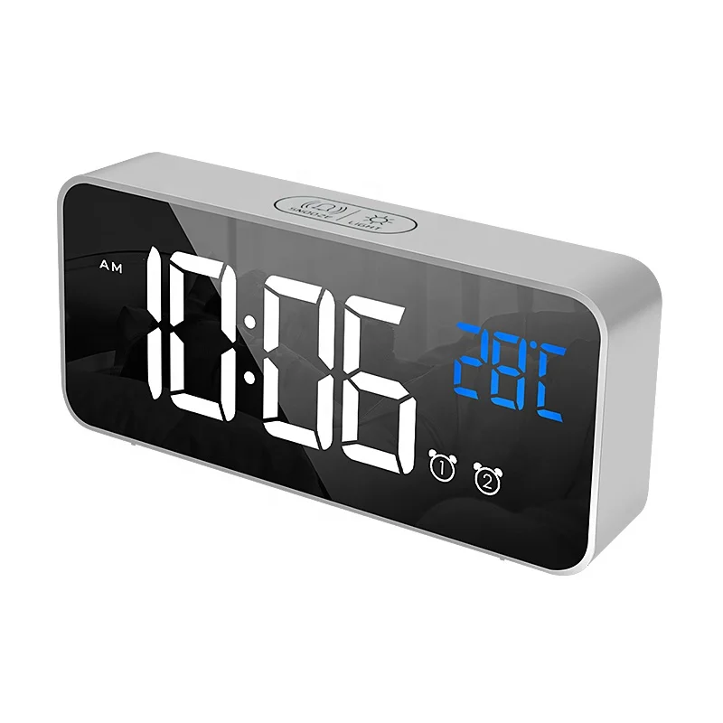 Mini LED Mirror Display Digital Desk Bedroom Music Alarm Clock for Children