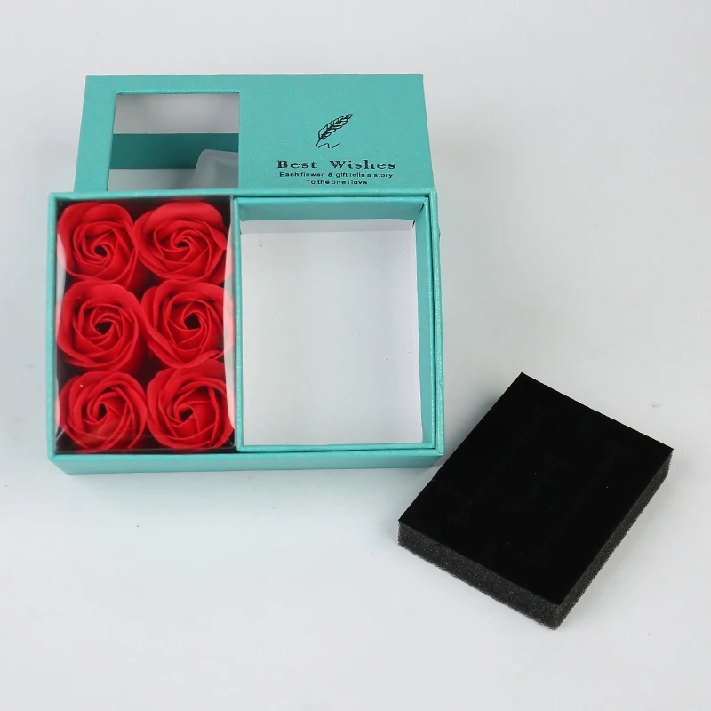 Jinayon Custom Jewelry Packaging Box Artificial Soap Rose Flowers with Sponge Lining Paper Gift Package Box for Valentine's Day