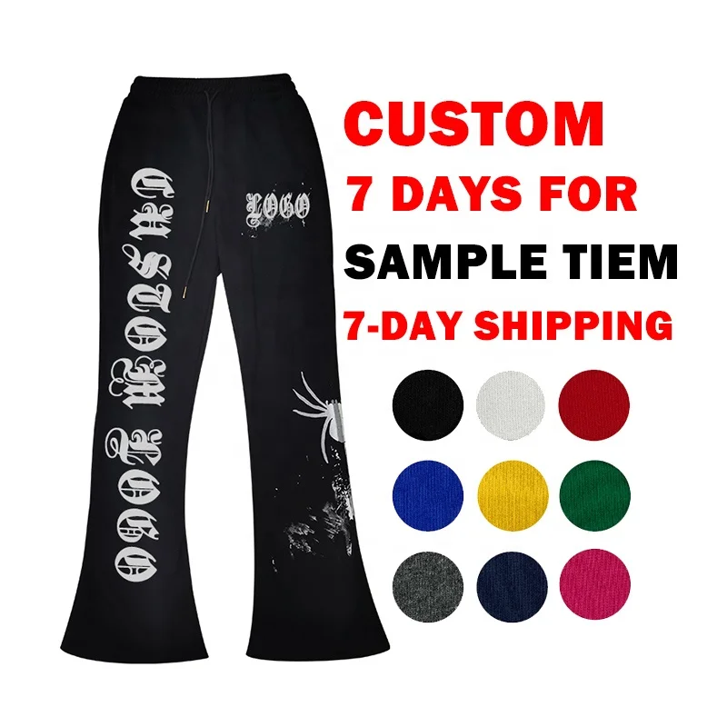 Custom 3D Puff Mens Stack Pants French Terry Baggy Stacked Flare Sweat Pants Men High Quality Casual Stacked Jogger Pants